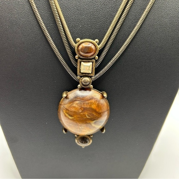 Bohemian Brown Swirl Faux Stone MultiStrand Pendant Necklace Egyptian Unique - Picture 1 of 10